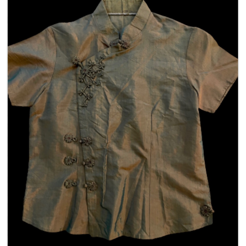 New Green Shimmer Chinese Collar Top Size Xs